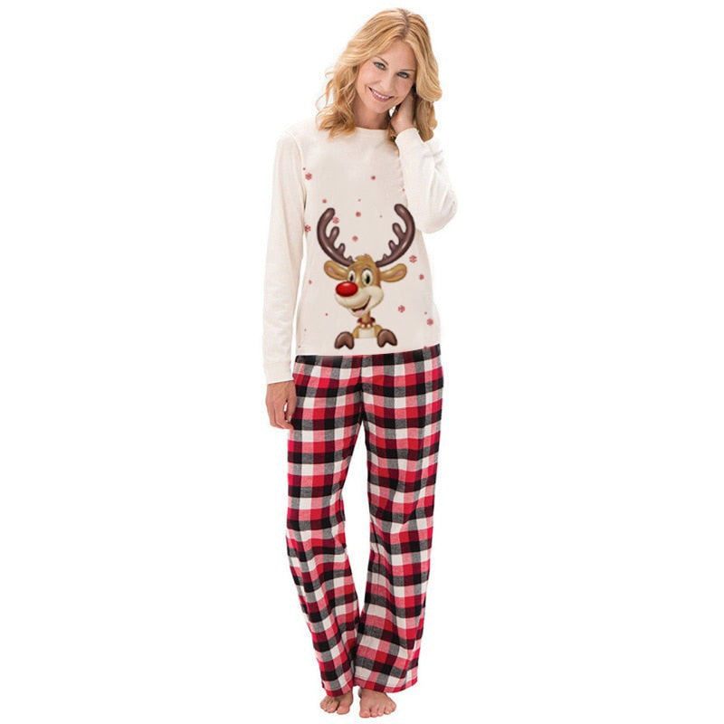 White Rudolph Family Christmas Pajamas Top + Pants