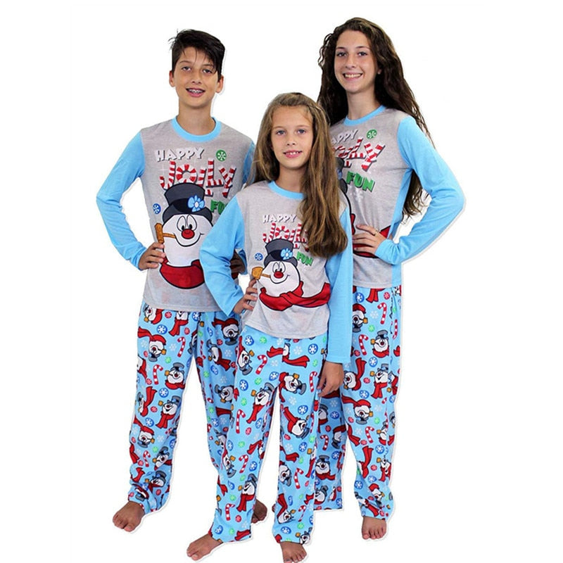 Blue Snowman Christmas Pajamas 2 Piece Set