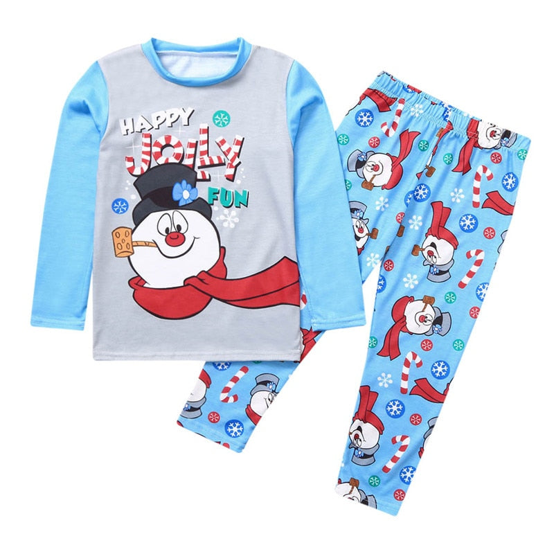 Blue Snowman Christmas Pajamas 2 Piece Set