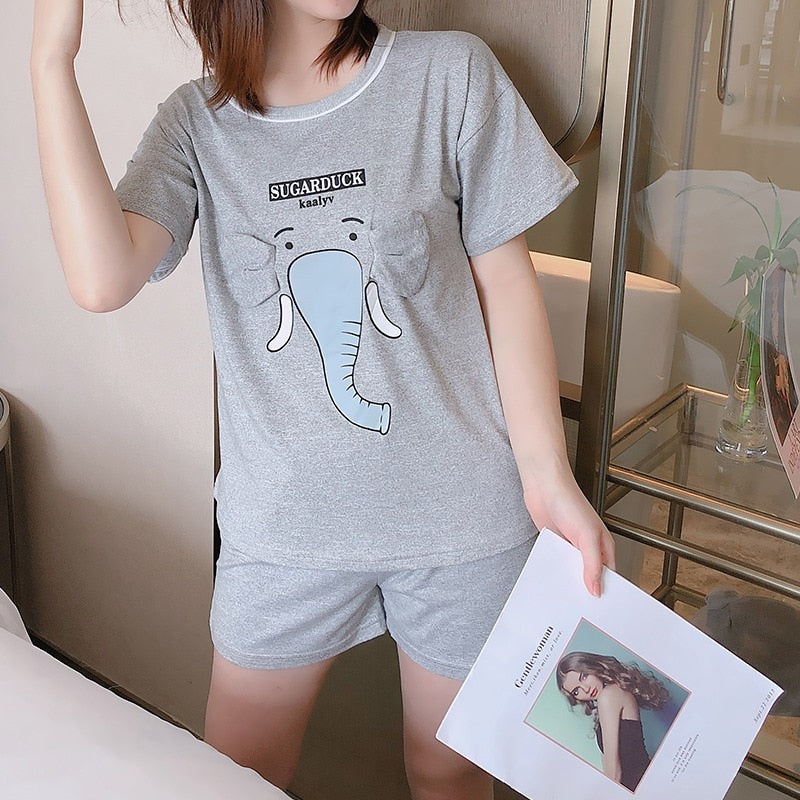 Summer Short Sleeve Pajama Set for Women