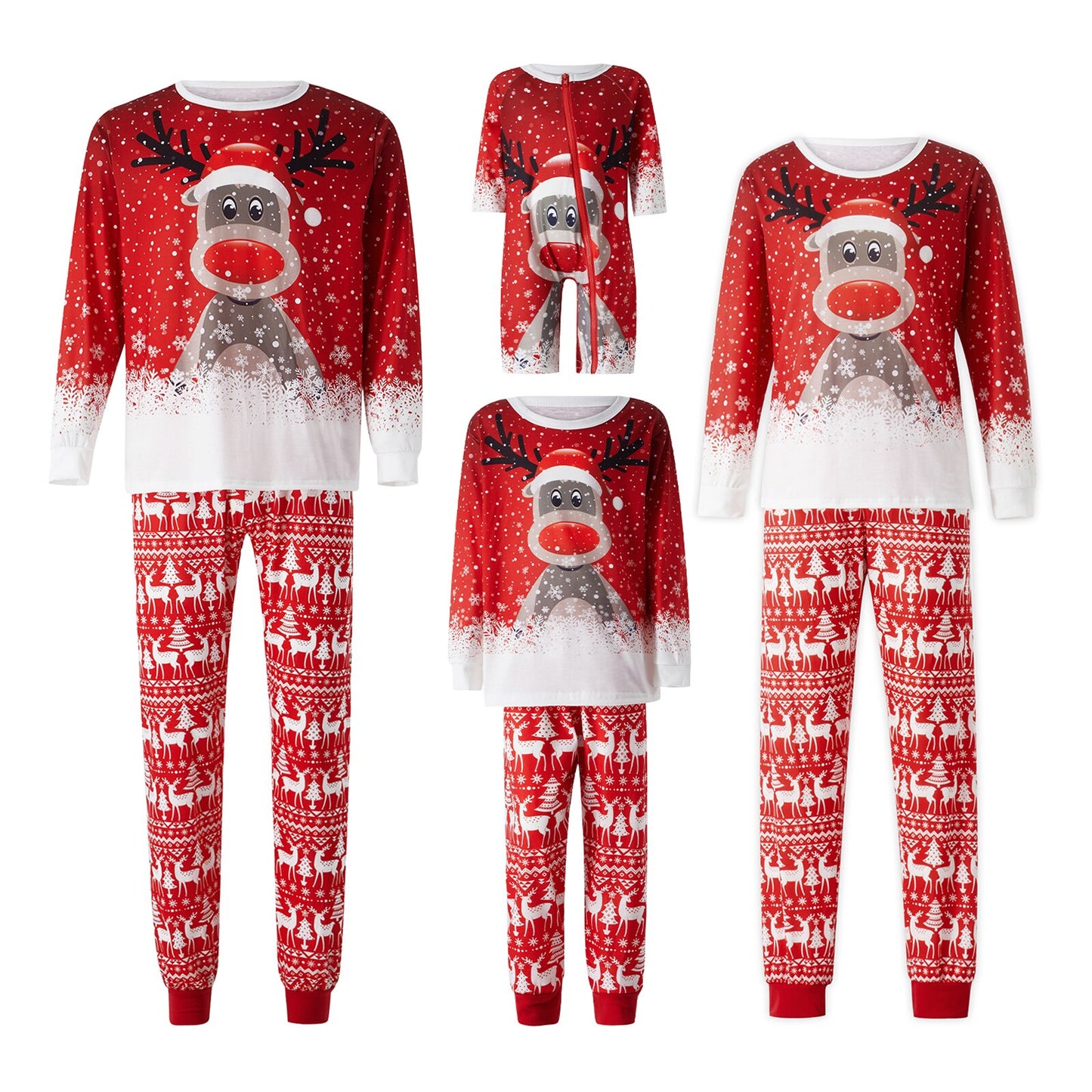 Family Matching  Christmas Pajamas, Long Sleeve Deer Snowflake Print Pullover + Pants Set