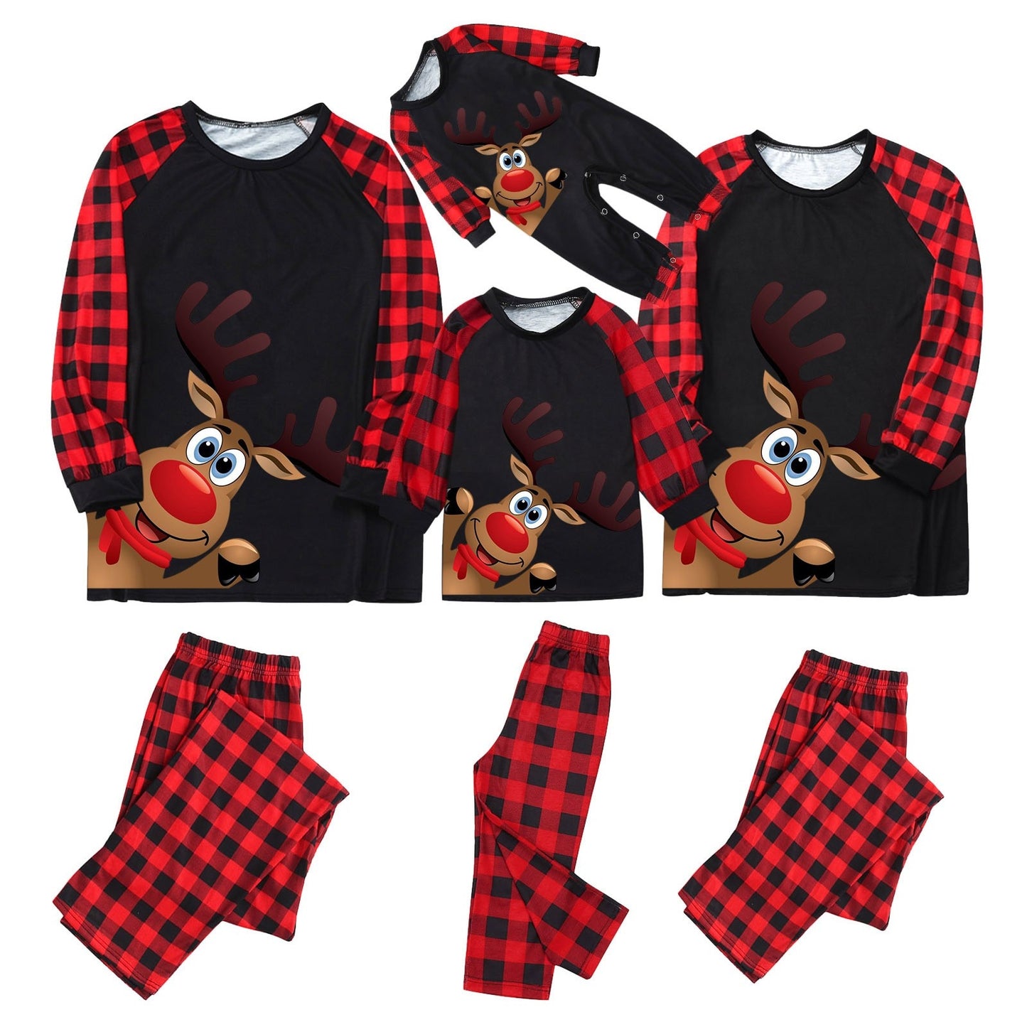 Kids Christmas Plaid Printed Rudolph Pajamas Sizes 2-9