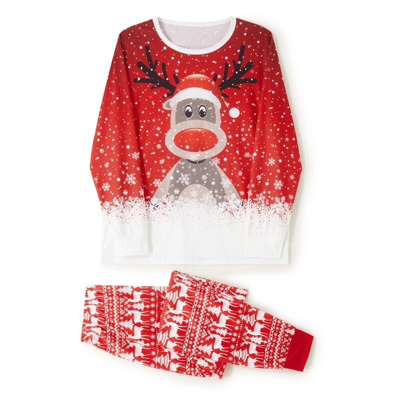 Family Matching  Christmas Pajamas, Long Sleeve Deer Snowflake Print Pullover + Pants Set