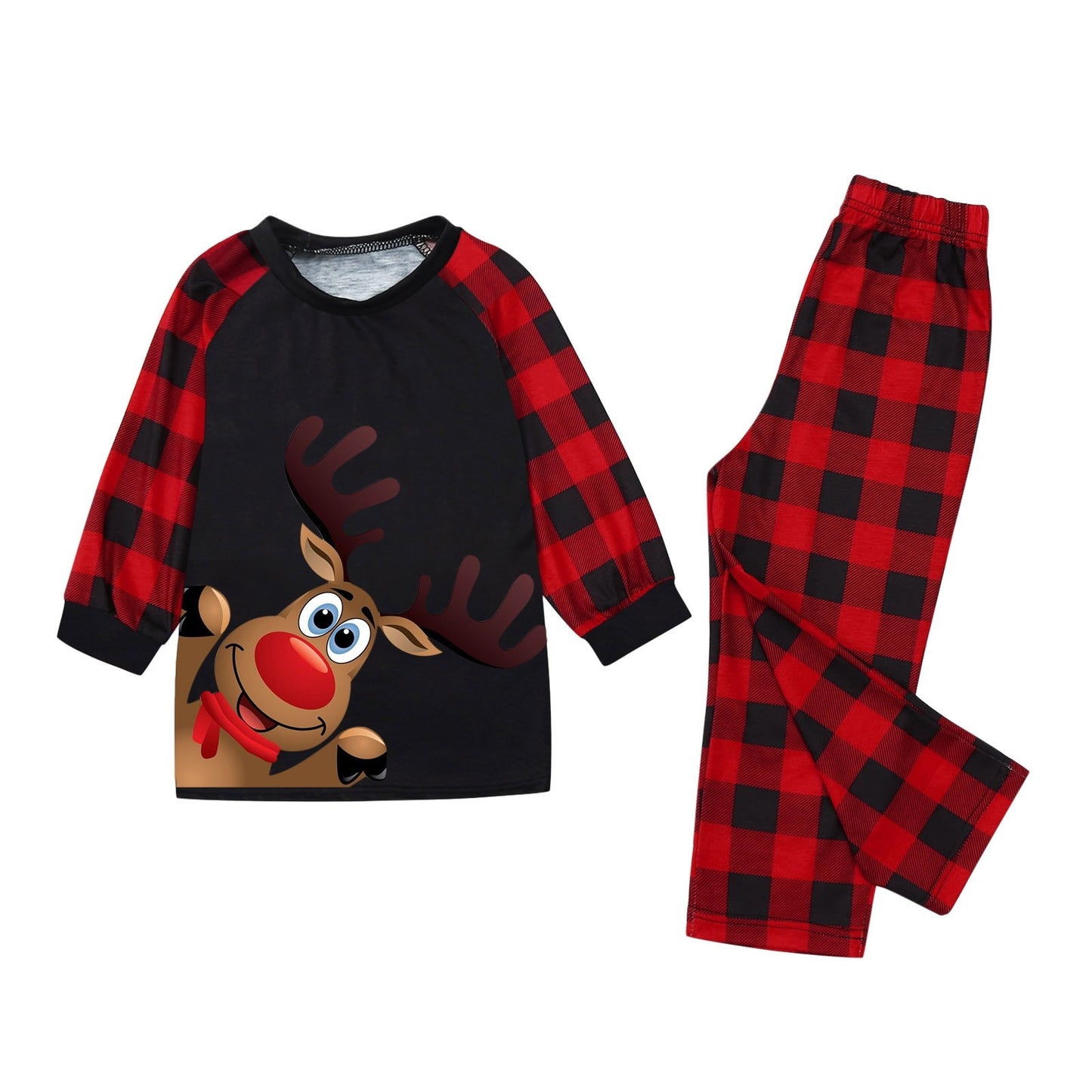 Kids Christmas Plaid Printed Rudolph Pajamas Sizes 2-9